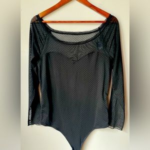 NWT Abercrombie Long Sleeve Partial Mesh Bodysuit, Black w/Dots, size XL